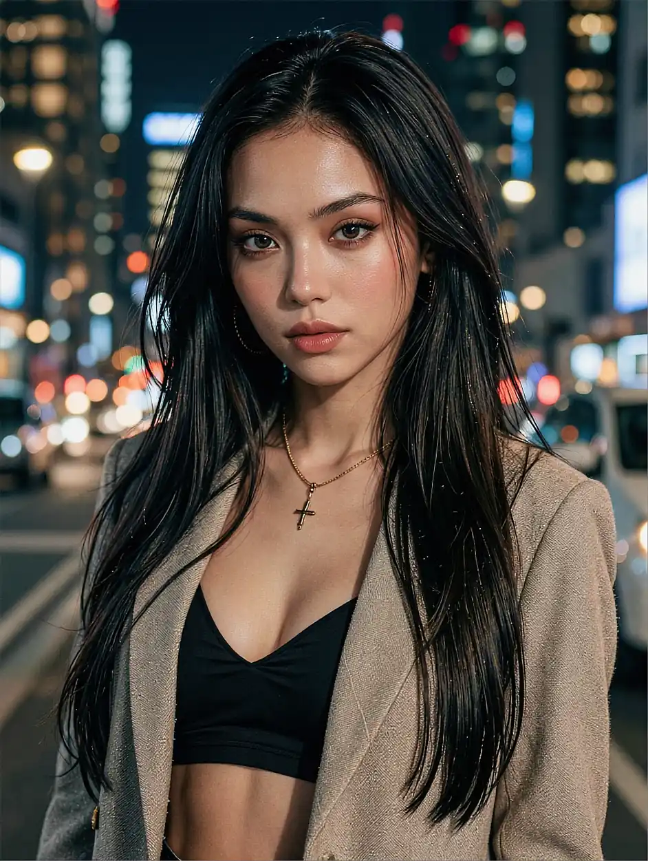 Playful bold AI girlfriend glancing over her shoulder